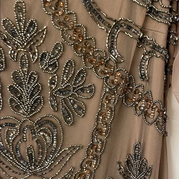 Brown Sequin Embellished Gown with 3/4 Sleeves - Picture 10 of 11